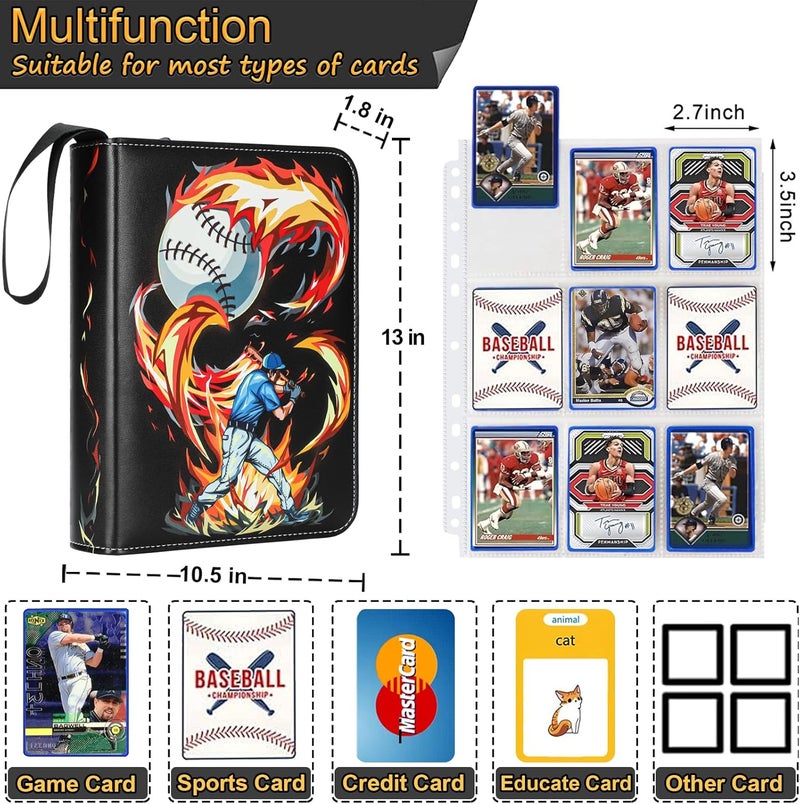 Minkeytal 9 Pocket Baseball Card Binder Holder Fits 900 Cards with 50 Removable Sleeves, Trading Card Collection Binder Album Book Case Storage for Boys Girls Toys Gift (Flame 9 Pocket) - Image 3